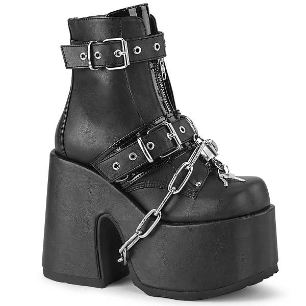 Demonia Women's Camel-205 Platform Ankle Boots - Black Vegan Leather D7129-08US Clearance